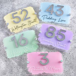 House Sign Modern Contemporary Acrylic 3D Brush Stroke Door Number Plaque