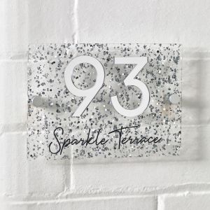 Silver Glitter Contemporary Acrylic House Sign 3D Door Number Plaque