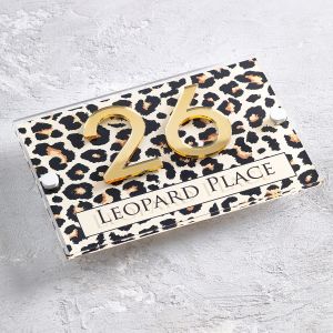 Leopard Print Acrylic House Sign Contemporary Door Number Plaque