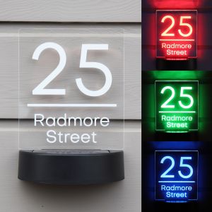 Solar House Sign LED Illuminated Door Number Plaque Colour Changing