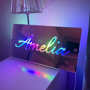 Personalised Name Mirror Sign, LED Custom Illuminated Light Up Bedroom Sign