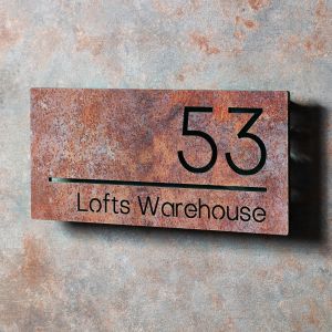 Rusty Metal Effect House Number Sign 30cm x 15cm