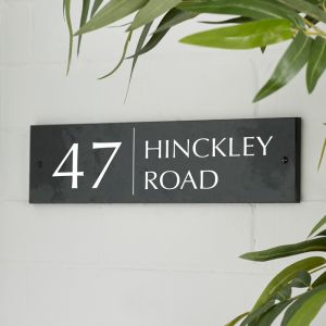 Engraved Slate House Sign Door Number Plaque 10cm x 30cm - Alexander