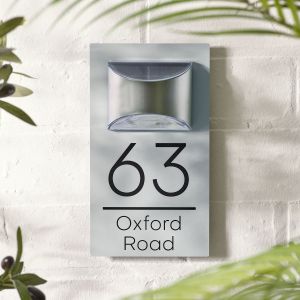 Solar Light House Number Sign Modern Light Grey Door Number Plaque