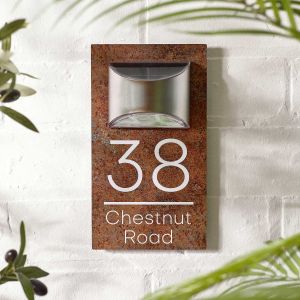 Solar Light House Number Sign Modern Rust Door Number Plaque